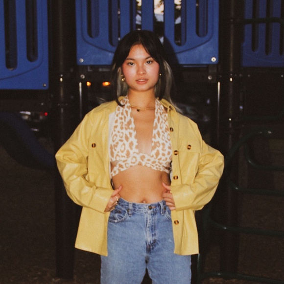 Yellow PU Leather Jacket Vegan NWT - Picture 3 of 9